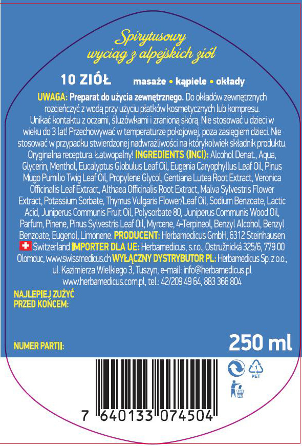Skład - Spirytusowy Wyciąg z 10 Alpejskich Ziół - 250 ml