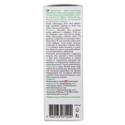 KomarStop SwissMedicus środek na komary 100ml - opakowanie tył KomarStop SwissMedicus środek na komary 100ml - opakowanie tył