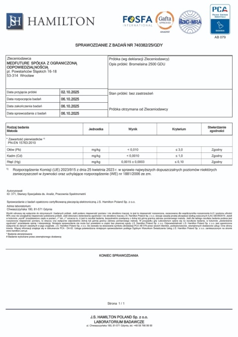 Bromelaina 2500 GDU - 60 kapsułek vege - Medfuture