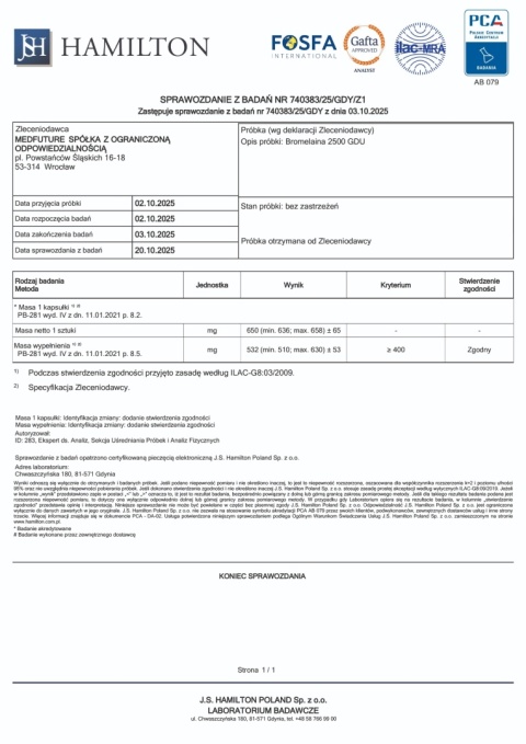 Bromelaina 2500 GDU - 60 kapsułek vege - Medfuture