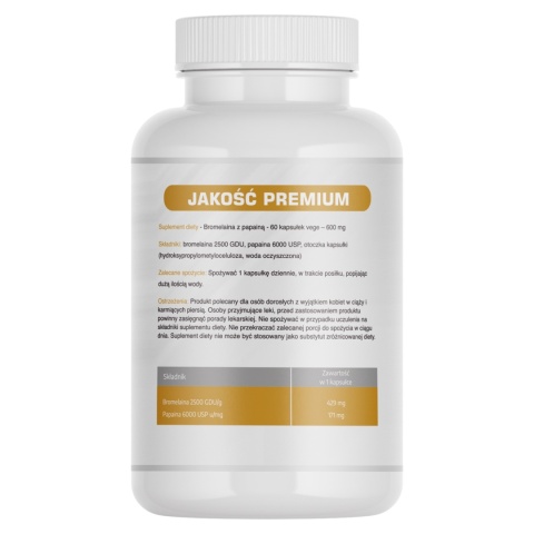 Bromelaina z papainą – 600 mg - 60 kapsułek vege - Medfuture