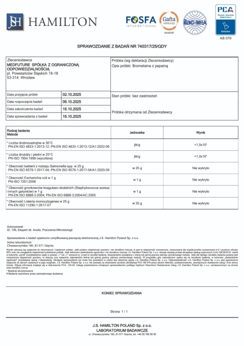 Bromelaina z papainą – 600 mg - 60 kapsułek vege - Medfuture