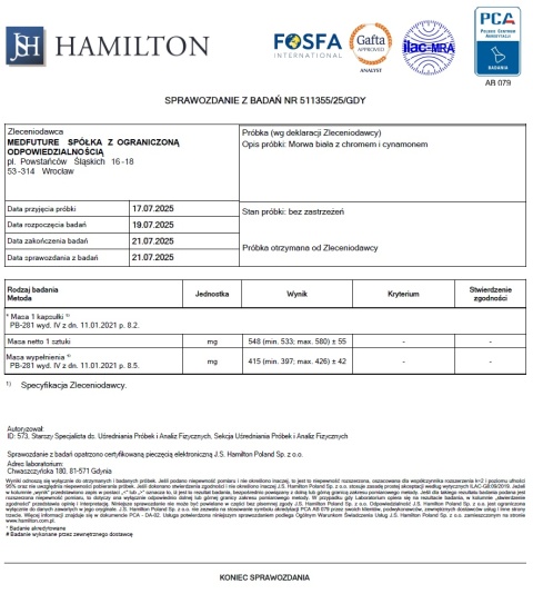 Morwa biała z chromem i cynamonem - 60 kapsułek - Medfuture