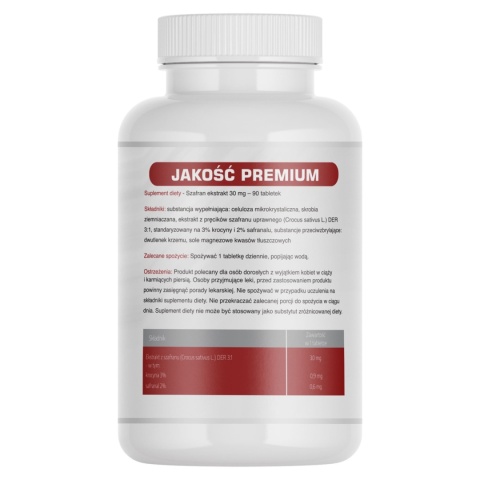 Szafran (standaryzowany ekstrakt: krocyna 3%, safranal 2%) - 30 mg - 90 tabletek - Medfuture